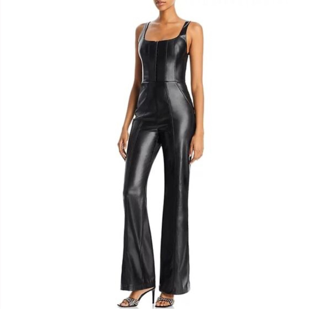 Alice + Olivia Chels Faux Leather Black Jumpsuit